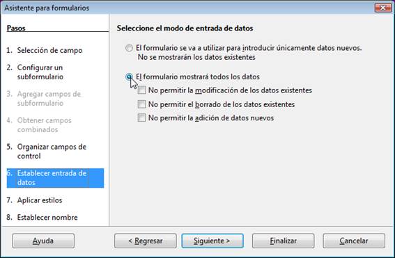 Elegir el modo de entrada de datos del formulario