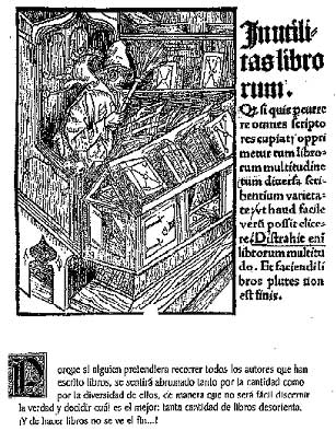 Grabado de Durero en: BRANT, Sebastianus. Stultifera navis. Basileae, Iohannes Bergmann de Olpe, 1498, 1 de marzo. Biblioteca Universitaria de Granada.
