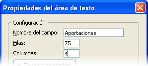 Valores para Área de texto