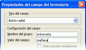 Valores para botón de radio