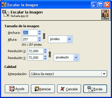 opciones de escalado de una imagen