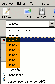 Menú de de selección de títulos