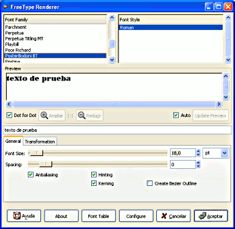 Pestaña general del filtro FreeType