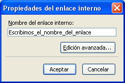 Panel para introducir nombre de enlace interno
