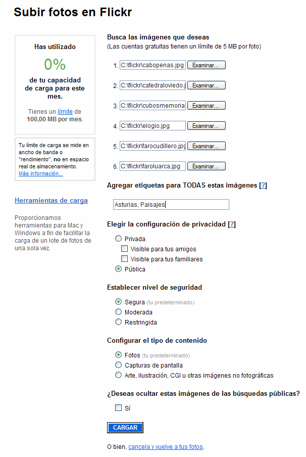 Subir fotos en Flickr
