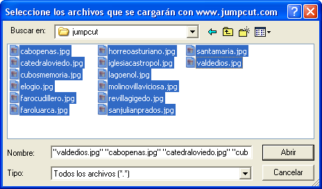 Seleccione los archivos que se cargarán con www.jumpcut.com